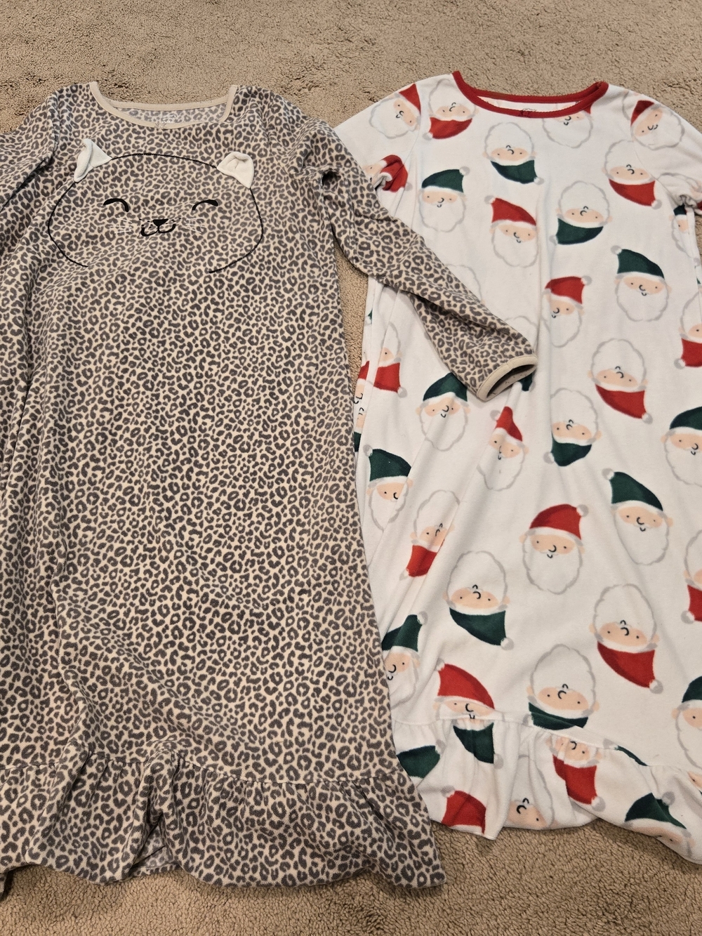 Carter's Beige Leopard Nightgown & White Santa Print Nightgown, Girls 12-14